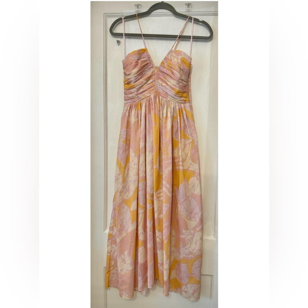 A.L.C. Pink & Yellow Floral-Print Spaghetti Strap Midi Dress